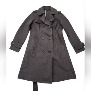 Gap Canvas Belted Tie Sash Midi Trench Coat Peacoat Womens M Chocolate Brown